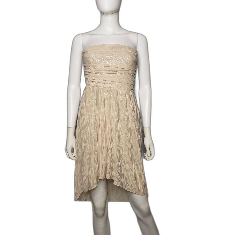 Express Nude Sequin Strapless Hi Low Hem Formal Dress Womens Size 2 Prom Event